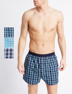 3 Pack Pure Cotton Checked Boxers