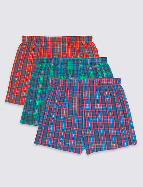 3 Pack Pure Cotton Checked Boxers | M&S Collection | M&S