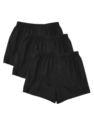 

Mens M&S Collection 3pk Pure Cotton Woven Boxers - Black, Black