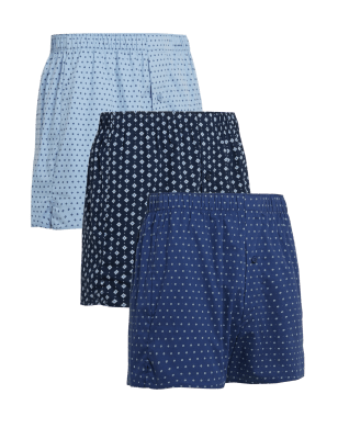 

Mens M&S Collection 3pk Pure Cotton StayNew™ Woven Boxers - Light Blue Mix, Light Blue Mix