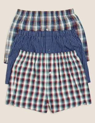 3pk Pure Cotton Checked Woven Boxers