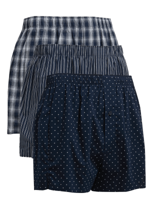 

Mens M&S Collection 3pk Pure Cotton Pattern Woven Boxers - Navy Mix, Navy Mix