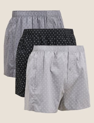 

Mens M&S Collection 3pk Pure Cotton Geometric Woven Boxers - Grey Mix, Grey Mix