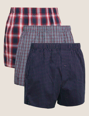 

M&S Collection Pack de 3 bóxers tejidos de cuadros 100% algodónMens - Red Mix, Red Mix