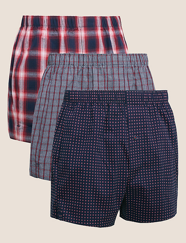 3pk Pure Cotton Checked Woven Boxers - EE