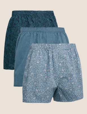 

Mens M&S Collection 3pk Pure Cotton Printed Woven Boxers - Teal Mix, Teal Mix