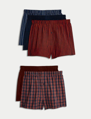 

Mens M&S Collection 5pk Pure Cotton Checked Woven Boxers - Navy Mix, Navy Mix