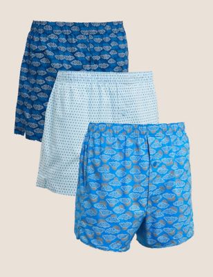 

Mens M&S Collection 3pk StayNew™ Weather Print Woven Boxers - Blue Mix, Blue Mix