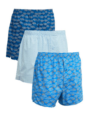 

Mens M&S Collection 3pk StayNew™ Weather Print Woven Boxers - Blue Mix, Blue Mix