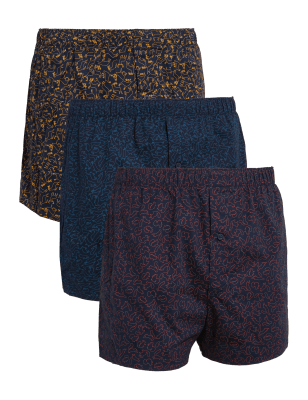 

Mens M&S Collection 3pk Pure Cotton Assorted Woven Boxers - Dark Navy, Dark Navy