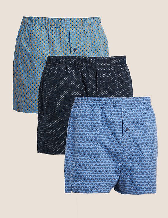 3er-Pack gewebte Boxershorts aus reiner Baumwolle mit Muster