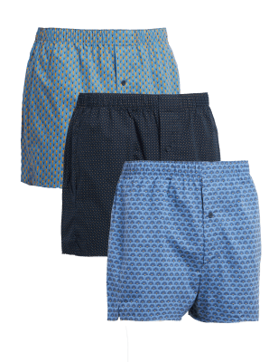 

Mens M&S Collection 3pk Pure Cotton Printed Woven Boxers - Air Force Blue, Air Force Blue