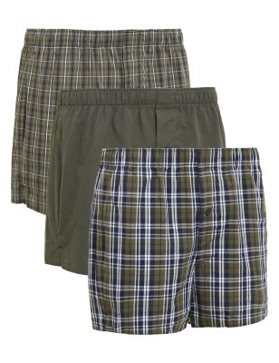 

M&S Collection Pack de 3 bóxers tejidos de cuadros 100% algodónMens - Khaki, Khaki