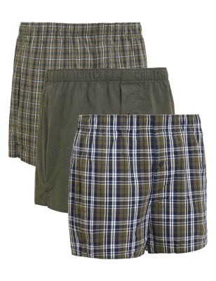 

Mens M&S Collection 3pk Pure Cotton Checked Woven Boxers - Khaki, Khaki