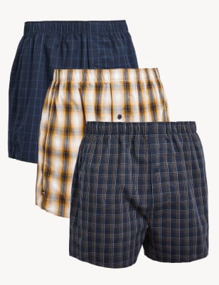 3pk Pure Cotton Checked Boxers