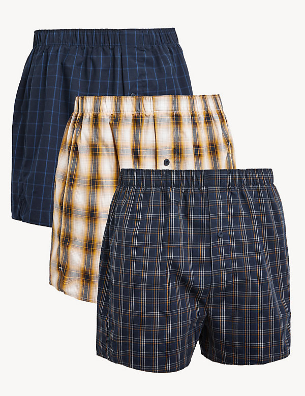 3pk Pure Cotton Checked Boxers - MY