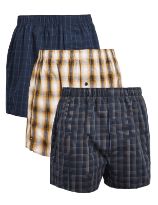 

Mens M&S Collection 3er-Pack karierte Boxershorts aus reiner Baumwolle - Multi, Multi