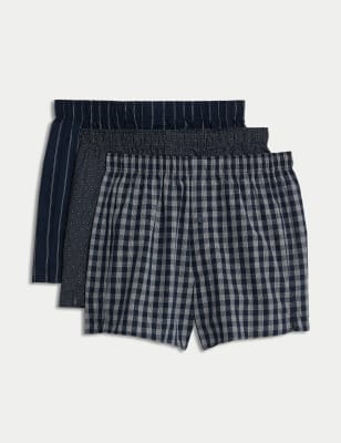 3pk Pure Cotton Assorted Woven Boxers - OM