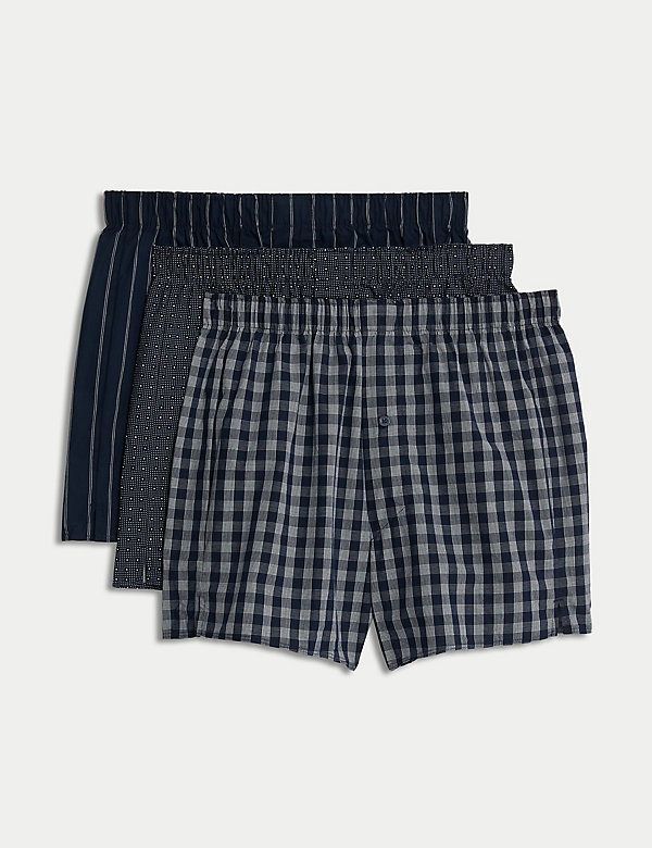 3pk Pure Cotton Assorted Woven Boxers - AT