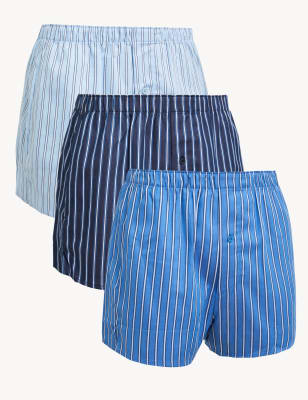 

Mens M&S Collection 3pk Pure Cotton Striped Woven Boxers - Ocean, Ocean