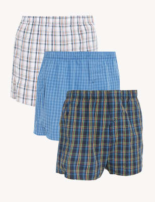 

Mens M&S Collection 3pk Pure Cotton Checked Woven Boxers - Multi, Multi