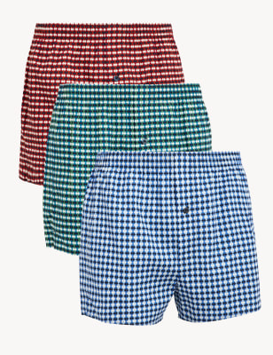 

Mens M&S Collection 3er-Pack gewebte Boxershorts mit geometrischem Muster aus reiner Baumwolle - Multi, Multi