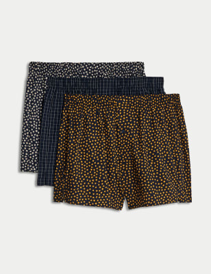 3pk Pure Cotton Printed Woven Boxers