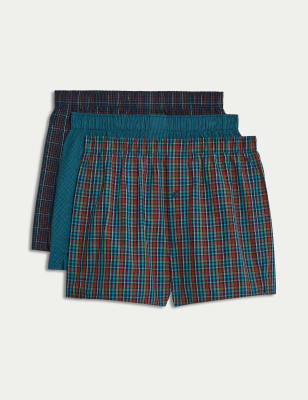 3pk Pure Cotton Checked Woven Boxers