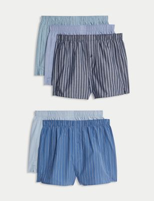 

Mens M&S Collection 5pk Pure Cotton Striped Woven Boxers - Chambray, Chambray