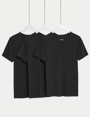 M&S Men's 3pk Cool & Fresh T-Shirt Vests - M - Black, Black