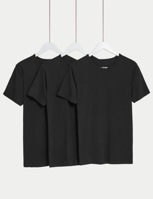 M&S Mens 3pk Cool & Freshtm T-Shirt Vests - M - Black, Black