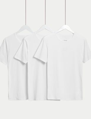 Marks And Spencer Mens M&S Collection 3pk Cool & Fresh T-Shirt Vests - White, White