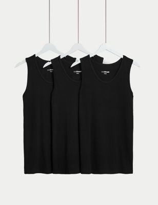 

Mens M&S Collection 3pk Cotton Rich Cool & Fresh™ Vests - Black, Black