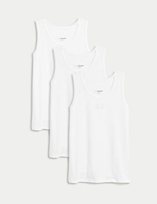Marks And Spencer Mens M&S Collection 3pk Cool & Fresh Sleeveless Vests - White