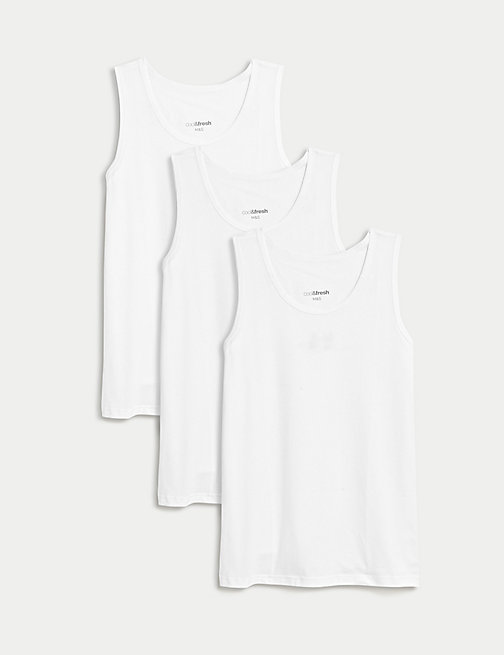 Marks And Spencer Mens M&S Collection 3pk Cool & Fresh Sleeveless Vests - White, White