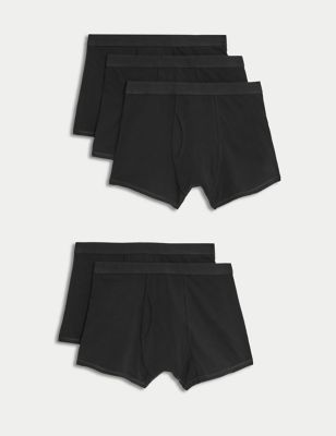 M&S Mens 5pk Cotton Cool & Fresh Stretch Trunks - XL - Black, Black,White