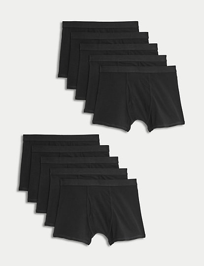 M&S Collection 10Pk Cotton Stretch Cool & Fresh™ Trunks - Xxxxl - Black, Black