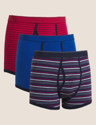 

Mens M&S Collection 3er-Pack gestreifte Cool & Fresh™-Shorts aus Baumwolle - Red Mix, Red Mix