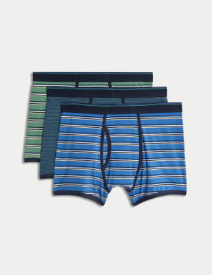 

Mens M&S Collection 3pk Cotton Rich Cool & Fresh™ Striped Trunks - Ocean, Ocean