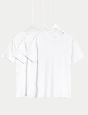 M&S Men's 3pk Essential Cotton T-Shirt Vests - White, White