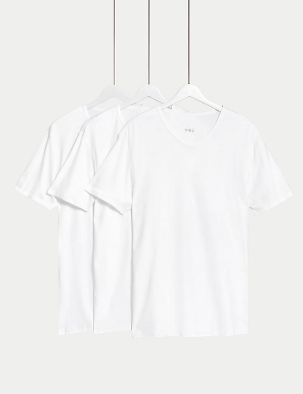 3pk Pure Cotton V-Neck T-Shirt Vests - BB