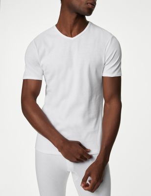M&S Mens 3pk Pure Cotton V-Neck T-Shirt Vests - X - White, White