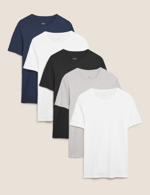 

Mens M&S Collection 5pk Pure Cotton T-Shirt Vests - Multi, Multi