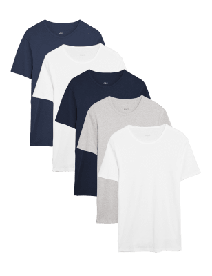 

M&S Collection Pack de 5 camisetas 100% algodónMens - Multi, Multi