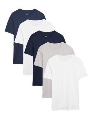 M&S Mens 5pk Pure Cotton T-Shirt Vests
