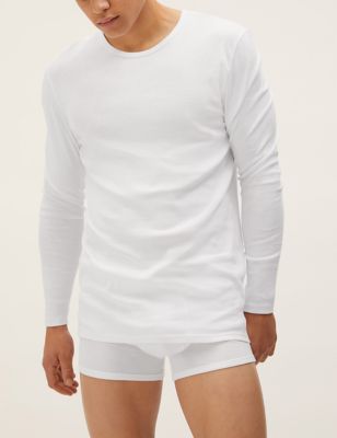 M&S Mens 5pk Pure Cotton Long Sleeve T-Shirt Vests