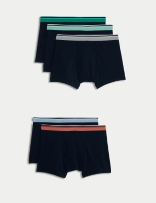 M&S Men's 5pk Cotton Stretch Cool & Fresh Trunks - Navy Mix, Navy Mix,Black Mix