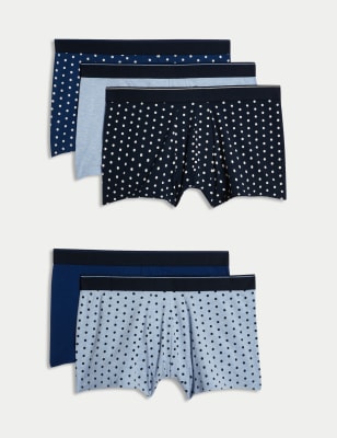 

M&S Collection Pack de 5 calzoncillos a la cadera de topos de algodónMens - Blue Mix, Blue Mix