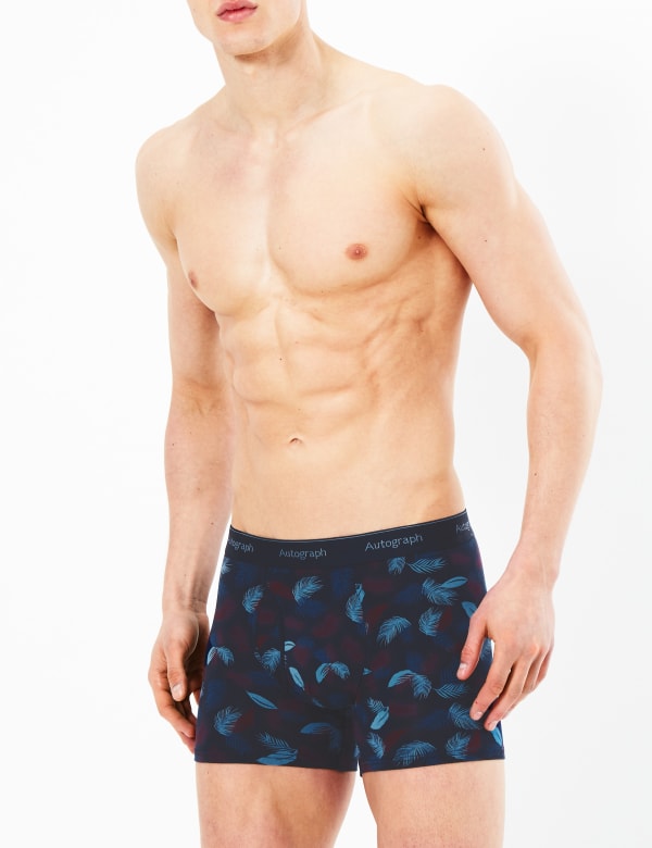 3 Pack Cotton Leaf Print Trunks