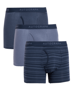 

Mens Autograph 3pk Cotton Blend Striped Trunks - Air Force Blue, Air Force Blue